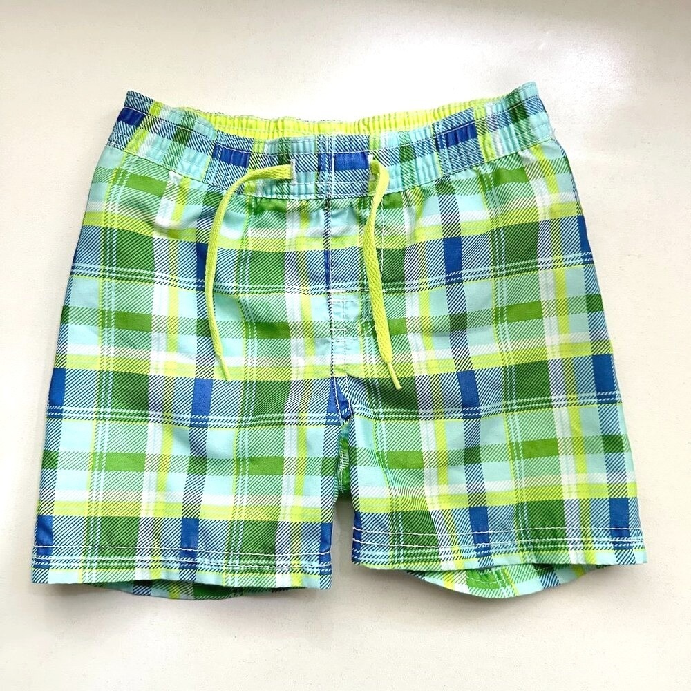 Old Navy Kids Green Plaid‎ Swim Trunks Mesh Lined Shorts 12-18 Months